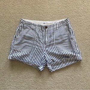Gap Girlfriend Chino Short Striped Grey White Size 10 Regular Linen Cotton EUC